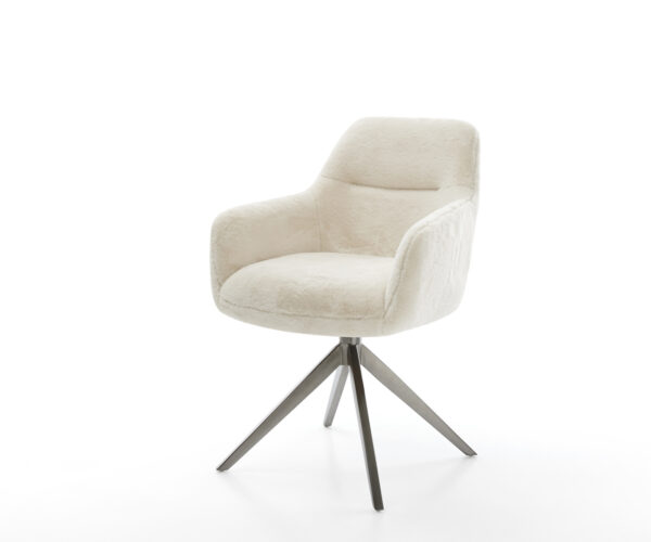 Jedálenská stolička Pejo-Flex plyšový manšester krémovo-biela krížová podstava široká grafitová 360° otočná hojdacia funkcia vrecková pružina