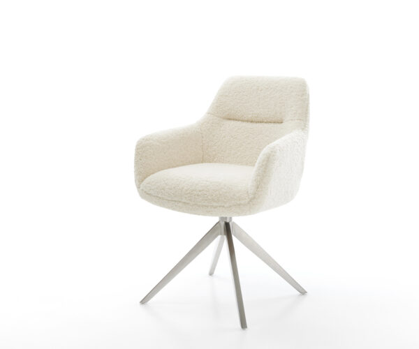 Jedálenská stolička Pejo-Flex teddy látka béžová krížová podstava široká nerezová oceľ 360° otočný hojdacia funkcia vrecková pružina