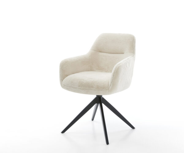 Jedálenská stolička Pejo-Flex plyšový manšester krémovo biela krížová podstava široká čierna 360° otočná hojdacia funkcia vrecková pružina