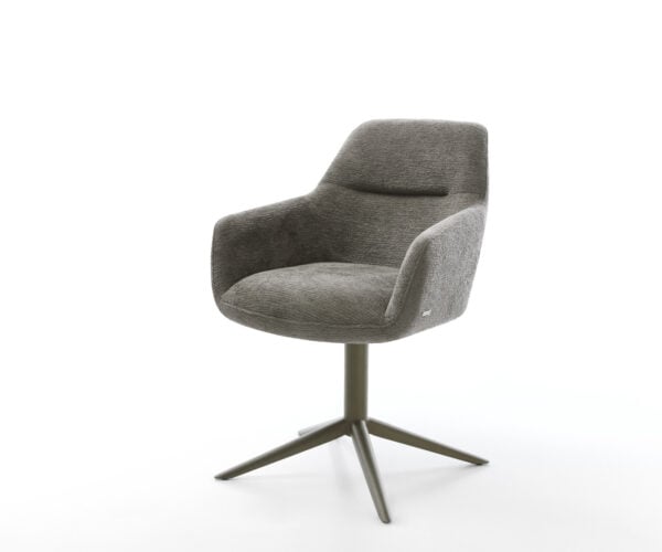 Jedálenská stolička Pejo-Flex bouclé mäkký tmavobéžová podstava titánová farba 360° otočný hojdacia funkcia vrecková pružina