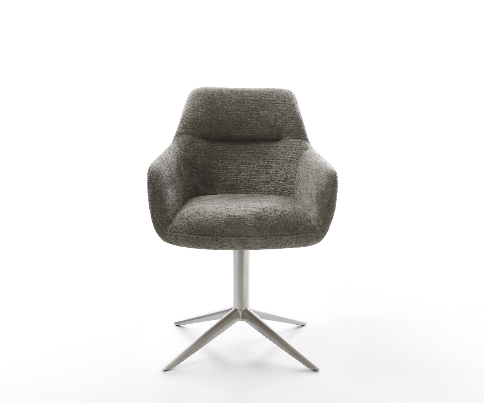 Jedálenská stolička Pejo-Flex bouclé mäkký tmavobéžová kovová podstava nerezová oceľ 360° otočný hojdacia funkcia vrecková pružina - Image 2