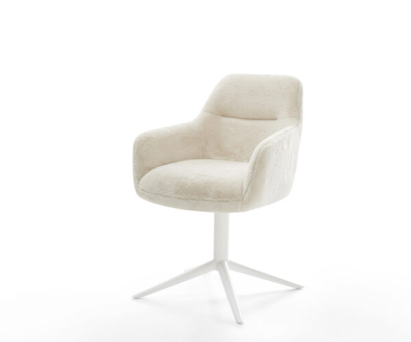 Jedálenská stolička Pejo-Flex plyšový manšester krémovo biela biela krížová podstava 360° otočný hojdacia funkcia vrecková pružina