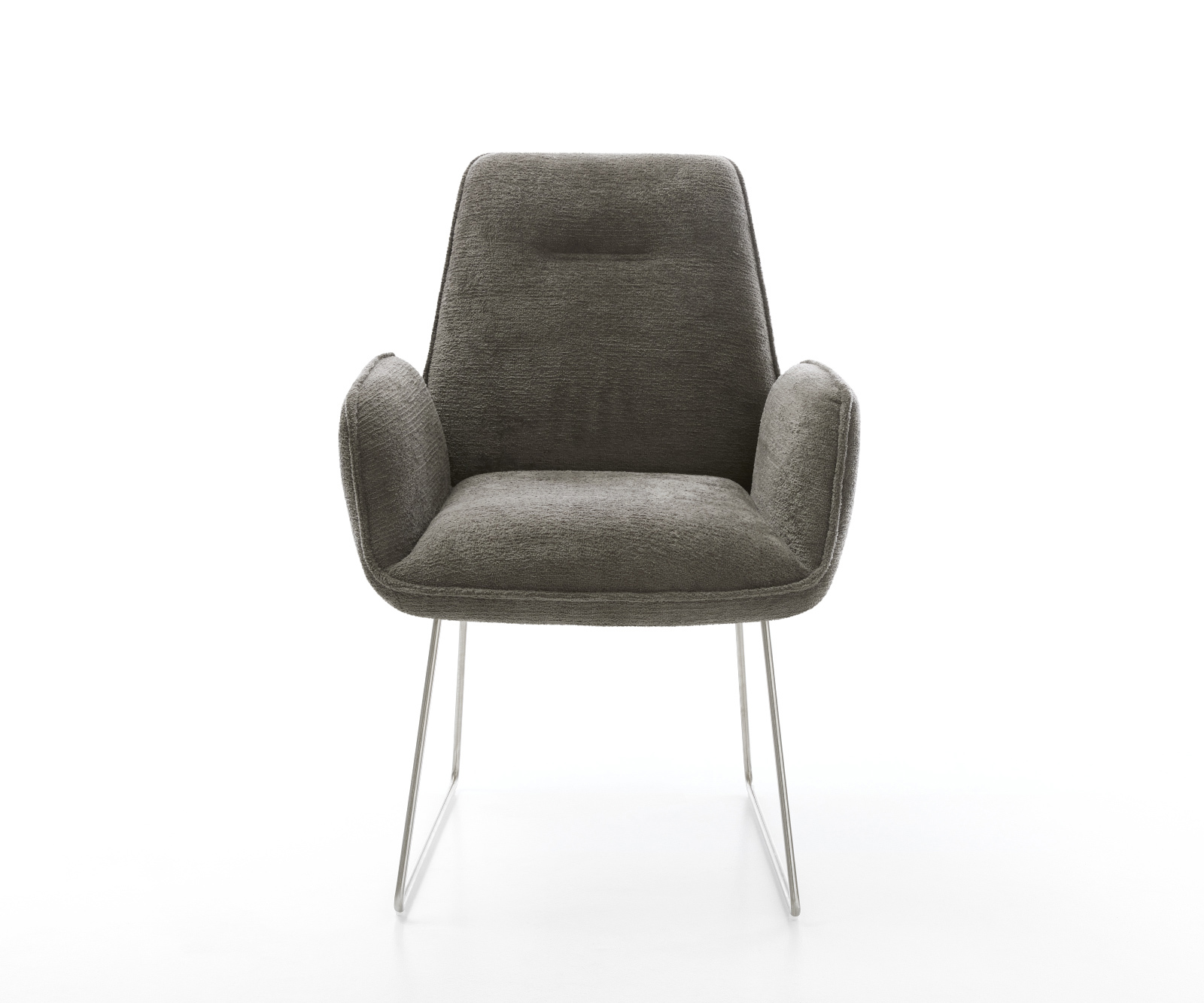 Jedálenská stolička Zoa-Flex bouclé mäkký tmavobéžová tenká podstava nerezová oceľ vrecková pružina - Image 2