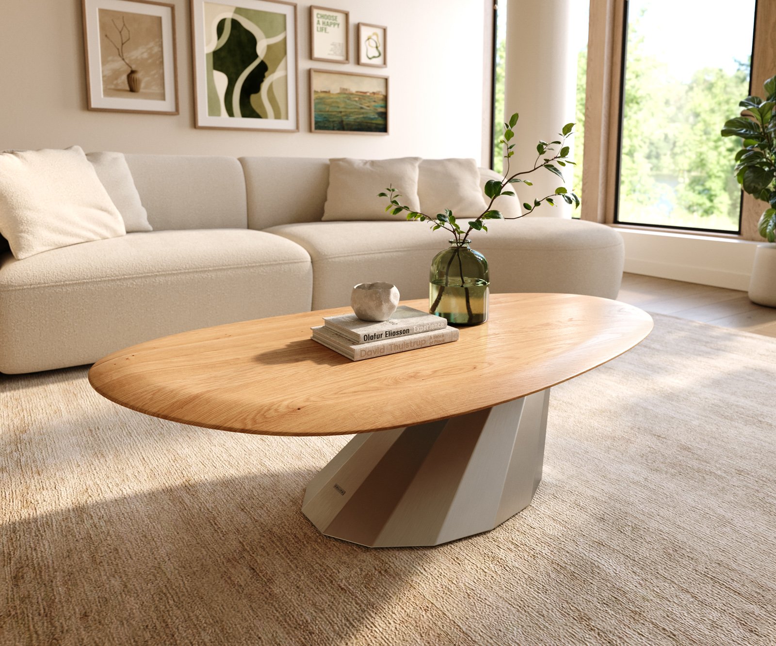 Konferenčný stolík Edge oválny 140x75 cm dub prírodný zaoblená hrana Parabi nerezová oceľ kefovaná