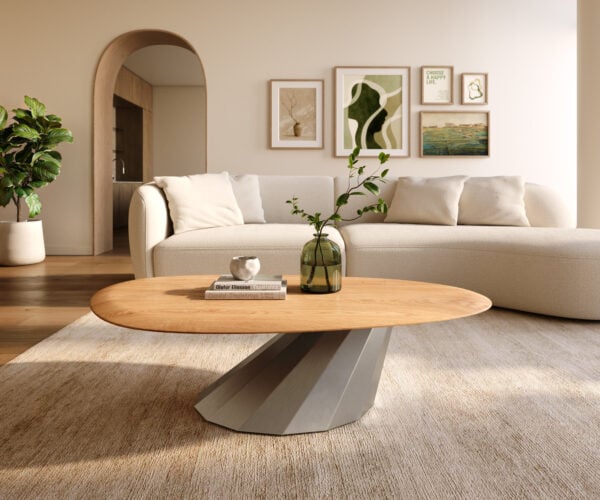 Konferenčný stolík Edge oválny 140x75 cm dub prírodný zaoblená hrana Parabi nerezová oceľ kefovaná - Image 2