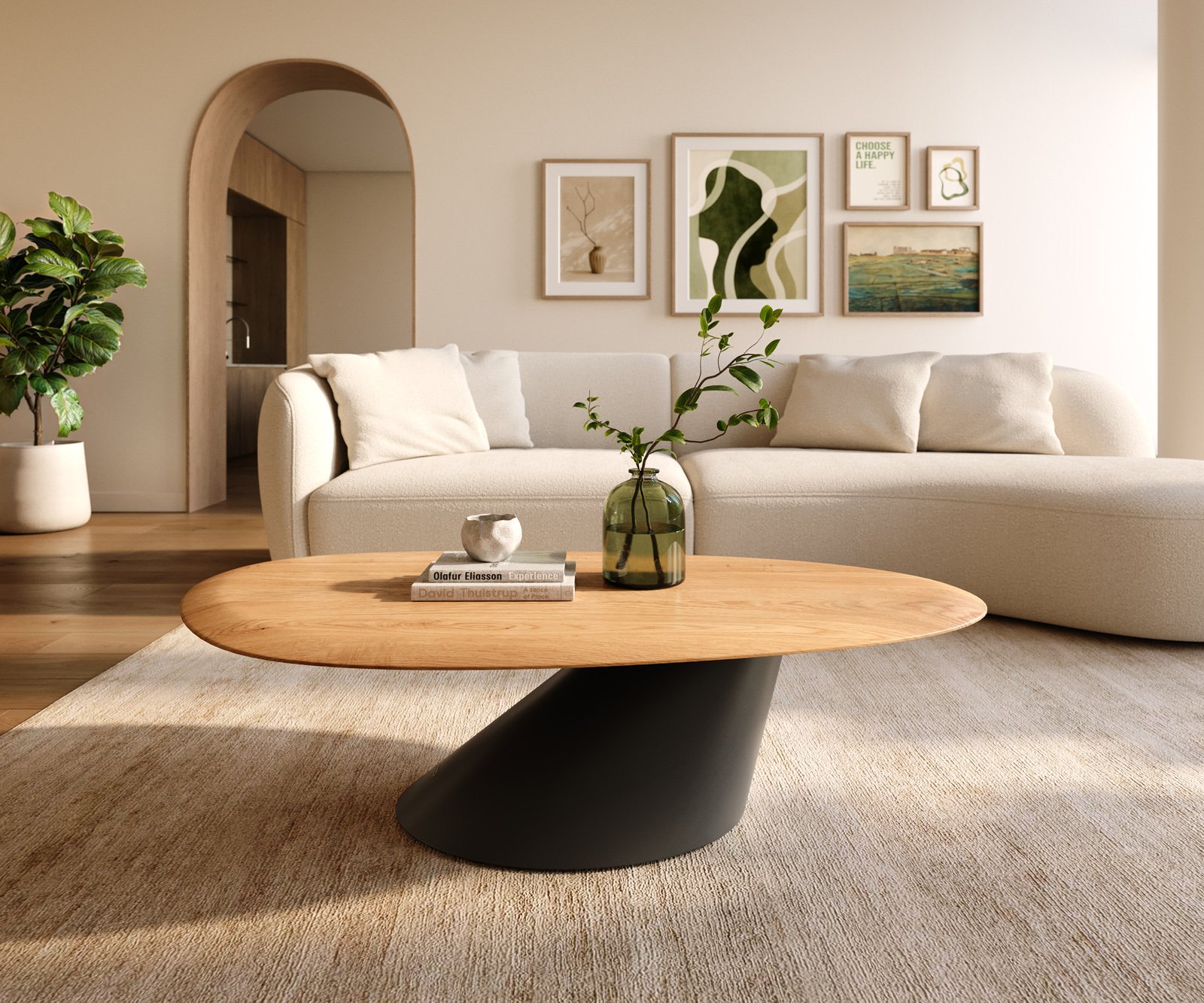 Konferenčný stolík Edge oválny 140x75 cm dub prírodný zaoblená hrana Conis kov čierna - Image 2