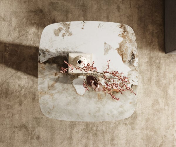 Konferenčný stolík Edge zaoblený 90x90 cm keramika Minas Melange Conis kov titánová farba - Image 4