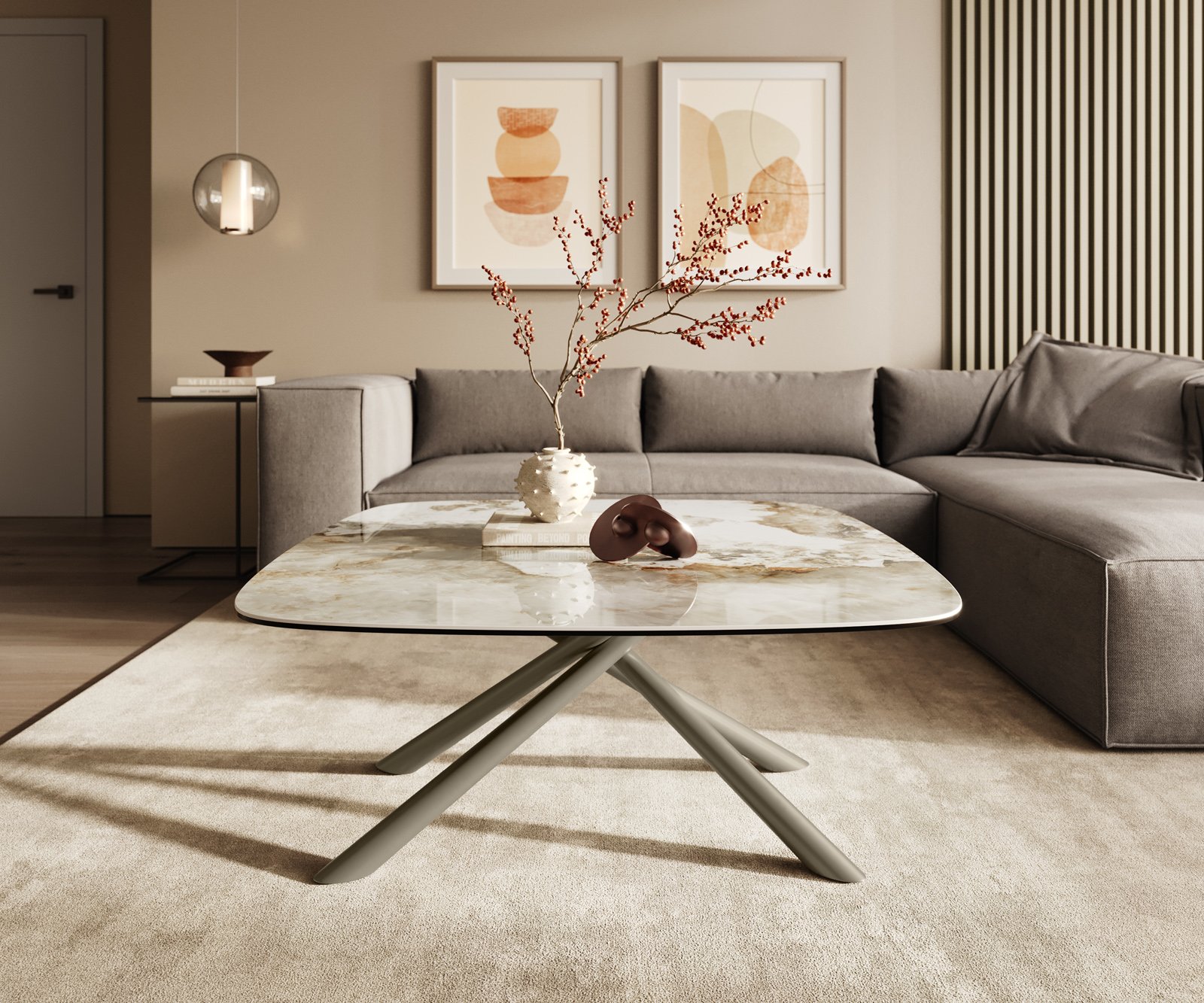 Konferenčný stolík Edge oválny tvar 90x90 cm keramika Minas Melange Sarity kov titánová farba - Image 2