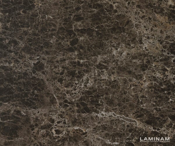 Konferenčný stolík Edge zaoblený 90x90 cm keramika Laminam® Emperador Extra Lucidato tmavohnedá Sarity nerezová oceľ kefovaná - Image 3