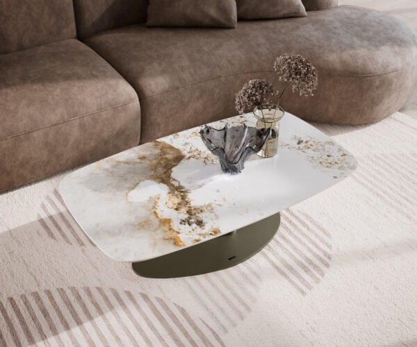 Konferenčný stolík Edge zaoblený tvar 120x70 cm keramika Minas Melange Vibany kov titánová farba efekt - Image 4