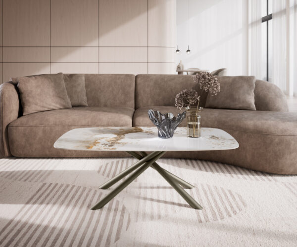 Konferenčný stolík Edge zaoblený tvar 120x70 cm keramika Minas Melange Sarity kov efektový povrch titánová farba - Image 2