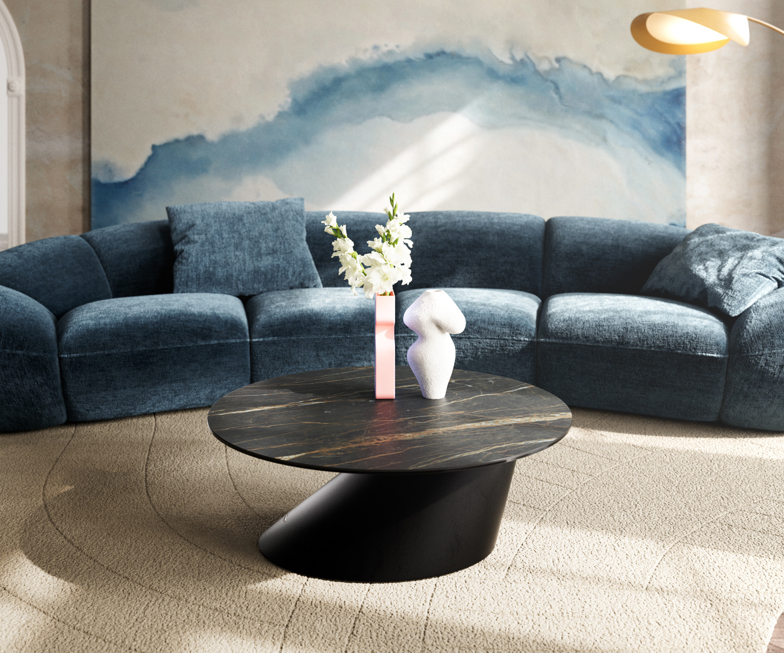 Konferenčný stolík Edge okrúhly 90x90 cm keramika Laminam® Noir Desir hnedá Conis kov čierna - Image 2