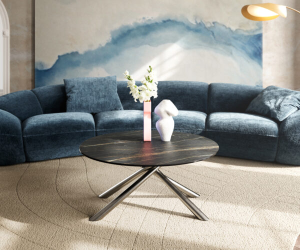 Konferenčný stolík Edge okrúhly 90x90 cm keramika Laminam® Noir Desir hnedá Sarity nerezová oceľ kefovaná - Image 2
