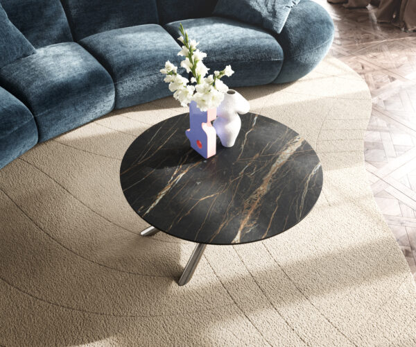 Konferenčný stolík Edge okrúhly 90x90 cm keramika Laminam® Noir Desir hnedá Sarity nerezová oceľ kefovaná - Image 4