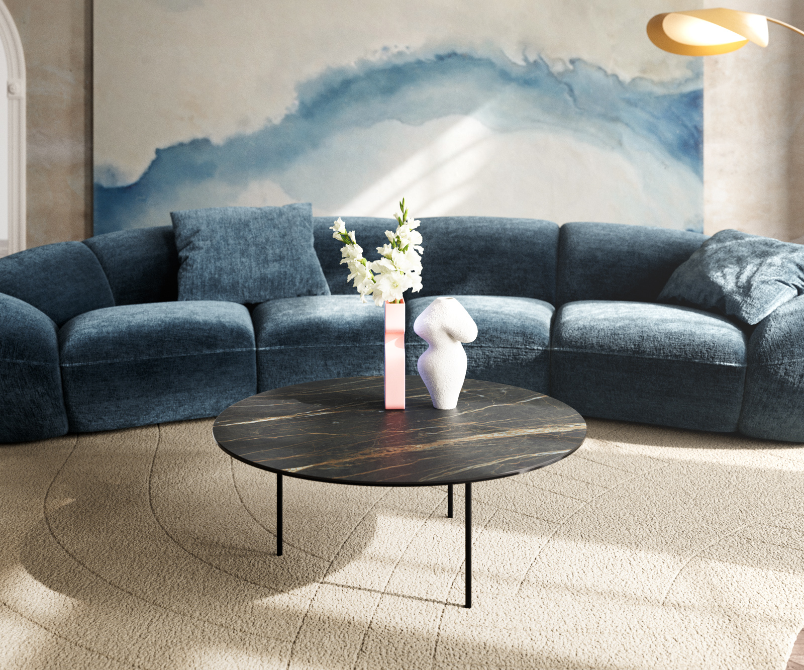 Konferenčný stolík Edge okrúhly 90x90 cm keramika Laminam® Noir Desir hnedá Trive kov čierna - Image 2