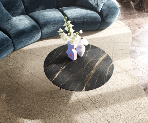 Konferenčný stolík Edge okrúhly 90x90 cm keramika Laminam® Noir Desir hnedá Trive kov čierna - Image 4