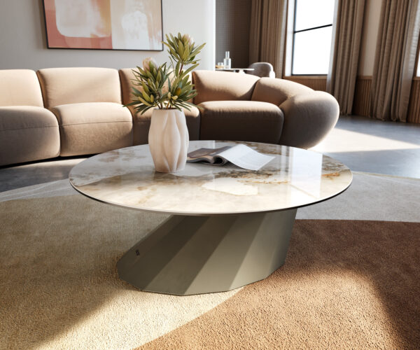 Konferenčný stolík Edge okrúhly 90x90 cm keramika Minas Melange Parabi kov titánová farba