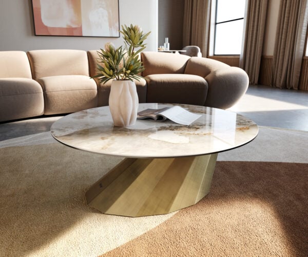 Konferenčný stolík Edge okrúhly 90x90 cm keramika Minas Melange Parabi metalická zlatá