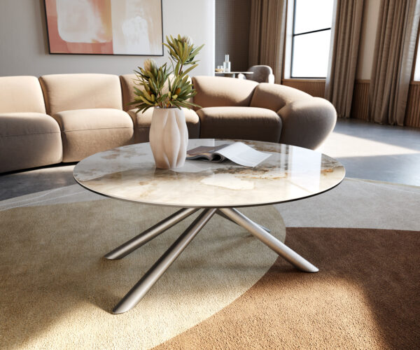 Konferenčný stolík Edge okrúhly 90x90 cm keramika Minas Melange Sarity nerezová oceľ kefovaná