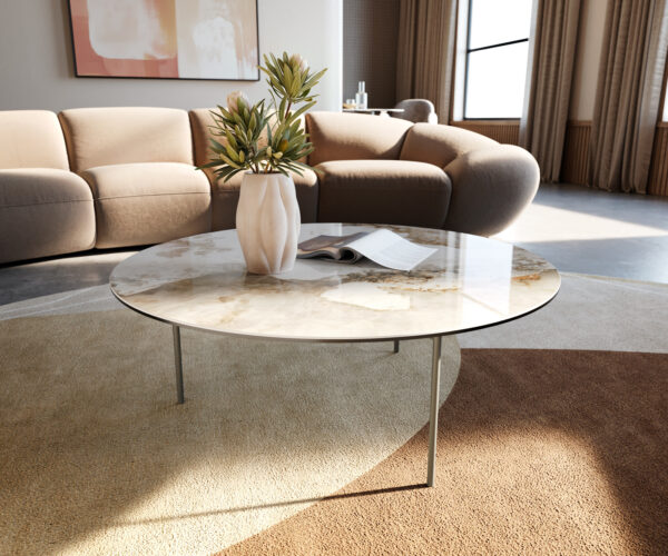 Konferenčný stolík Edge okrúhly 90x90 cm keramika Minas Melange Trive kov titánová farba