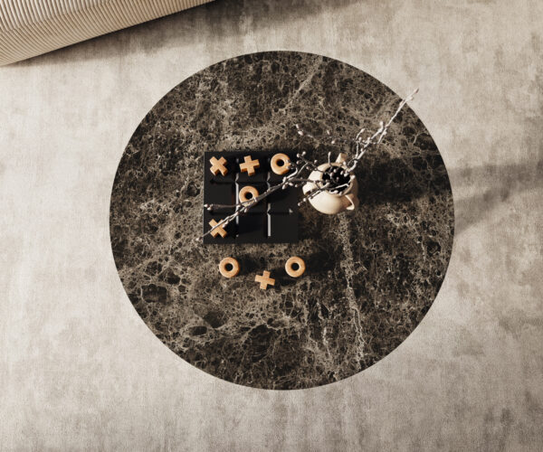 Konferenčný stolík Edge okrúhly 90x90 cm keramika Laminam® Emperador Extra Lucidato tmavohnedá Sarity nerezová oceľ kefovaná - Image 2