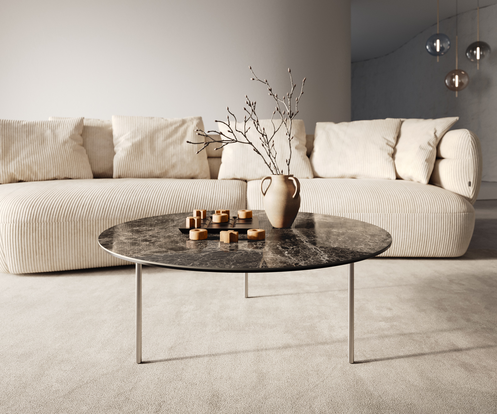 Konferenčný stolík Edge okrúhly 90x90 cm keramika Laminam® Emperador Extra Lucidato tmavohnedá Trive nerezová oceľ kefovaná - Image 2
