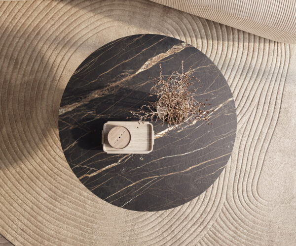 Konferenčný stolík Edge okrúhly 100x100 cm keramika Laminam® Noir Desir hnedá Parabi metalická strieborná - Image 2
