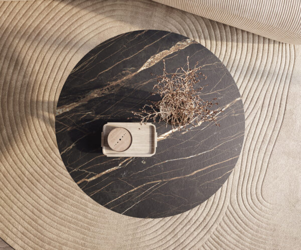 Konferenčný stolík Edge okrúhly 100x100 cm keramika Laminam® Noir Desir hnedá nerezová oceľ kefovaná - Image 2