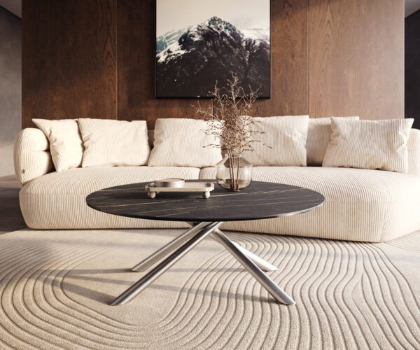 Konferenčný stolík Edge okrúhly 100x100 cm keramika Laminam® Noir Desir hnedá nerezová oceľ kefovaná - Image 6