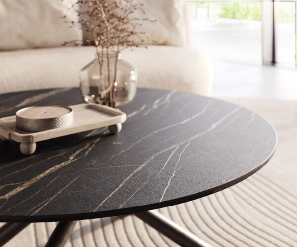 Konferenčný stolík Edge okrúhly 100x100 cm keramika Laminam® Noir Desir hnedá Sarity kov čierna - Image 4