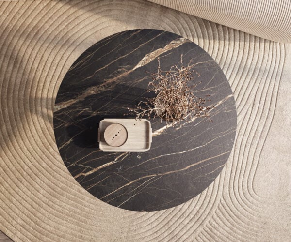 Konferenčný stolík Edge okrúhly 100x100 cm keramika Laminam® Noir Desir hnedá Sarity kov čierna - Image 2