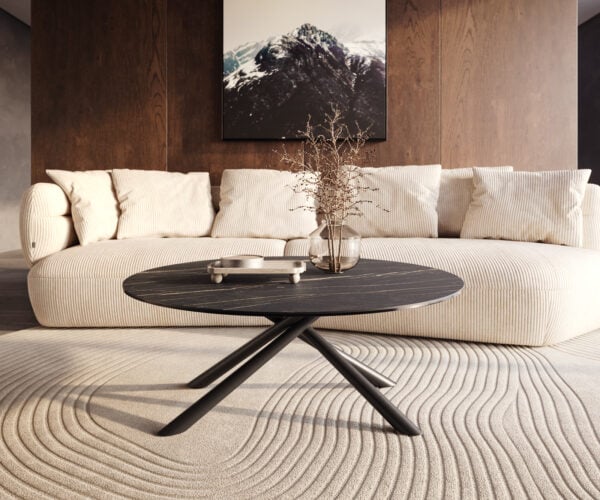 Konferenčný stolík Edge okrúhly 100x100 cm keramika Laminam® Noir Desir hnedá Sarity kov čierna - Image 6