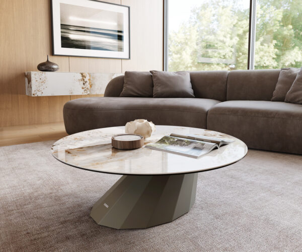 Konferenčný stolík Edge okrúhly 100x100 cm keramika Minas Melange Parabi kov titánová farba