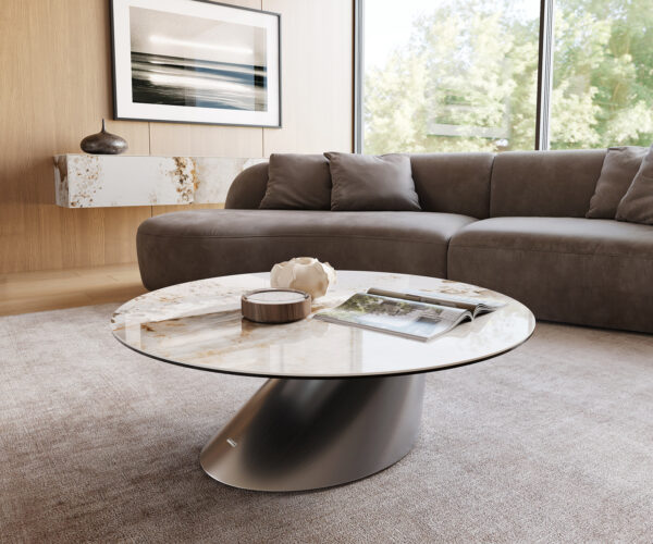 Konferenčný stolík Edge okrúhly 100x100 cm keramika Minas Melange Conis nerezová oceľ kefovaná