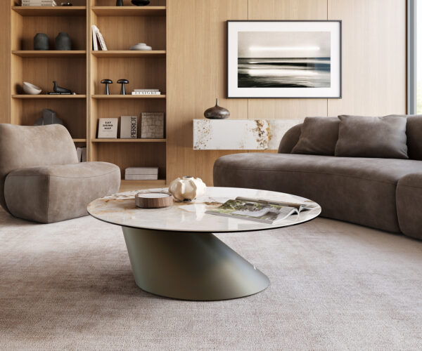 Konferenčný stolík Edge okrúhly 100x100 cm keramika Minas Melange Conis kov efektfinish titánová - Image 2