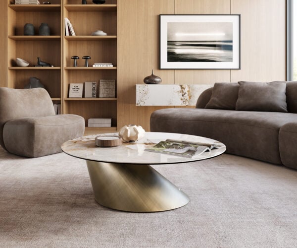 Konferenčný stolík Edge okrúhly 100x100 cm keramika Minas Melange Conis metalická zlatá - Image 2