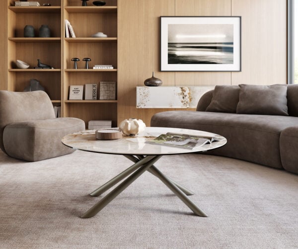 Konferenčný stolík Edge okrúhly 100x100 cm keramika Minas Melange Sarity kov efektfinish titánová - Image 2