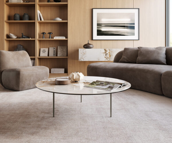 Konferenčný stolík Edge okrúhly 100x100 cm keramika Minas Melange Trive kov efektový povrch titánová farba - Image 6