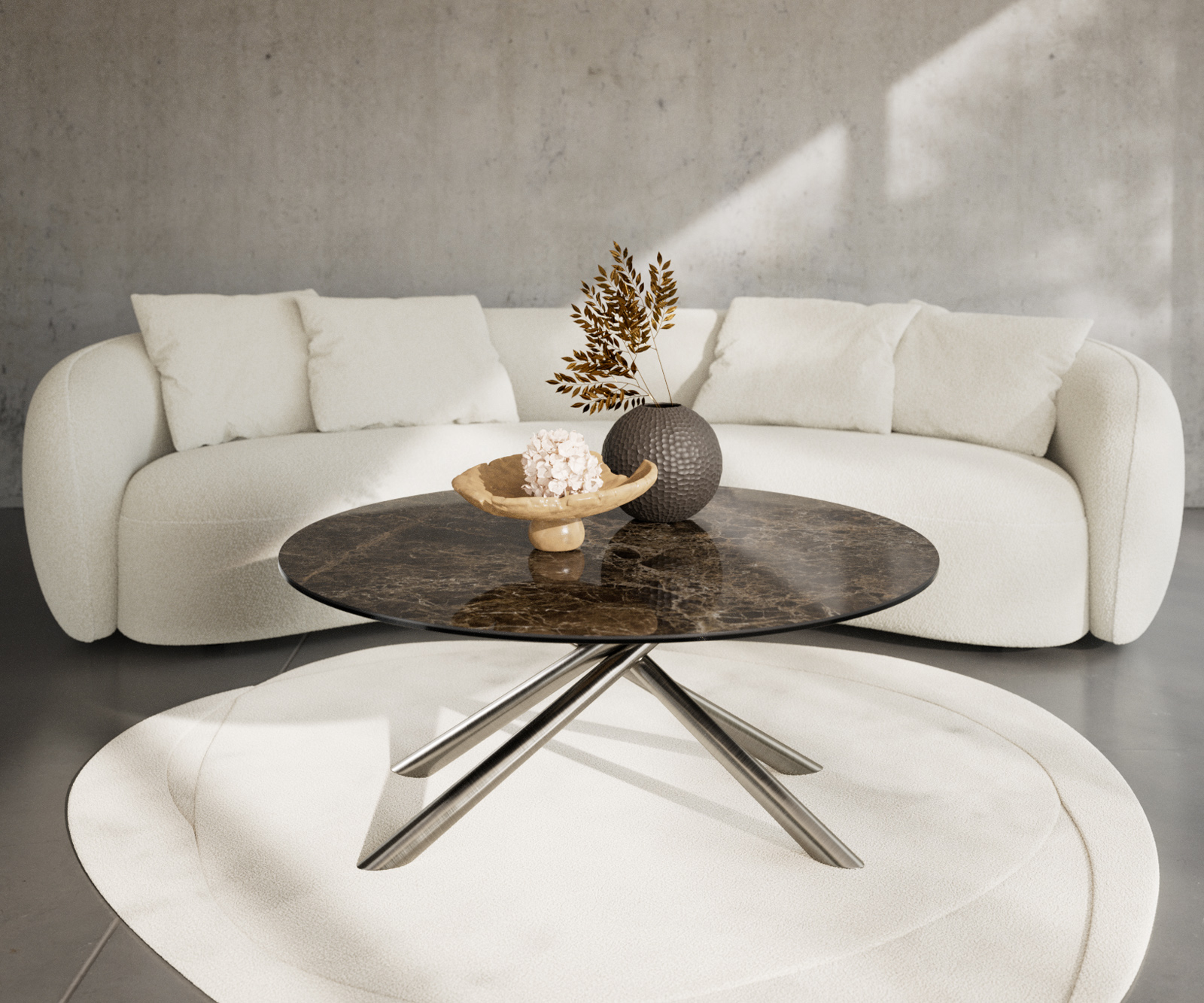 Konferenčný stolík Edge okrúhly 100x100 cm keramika Laminam® Emperador Extra Lucidato tmavohnedá Sarity nerezová oceľ kefovaná - Image 2