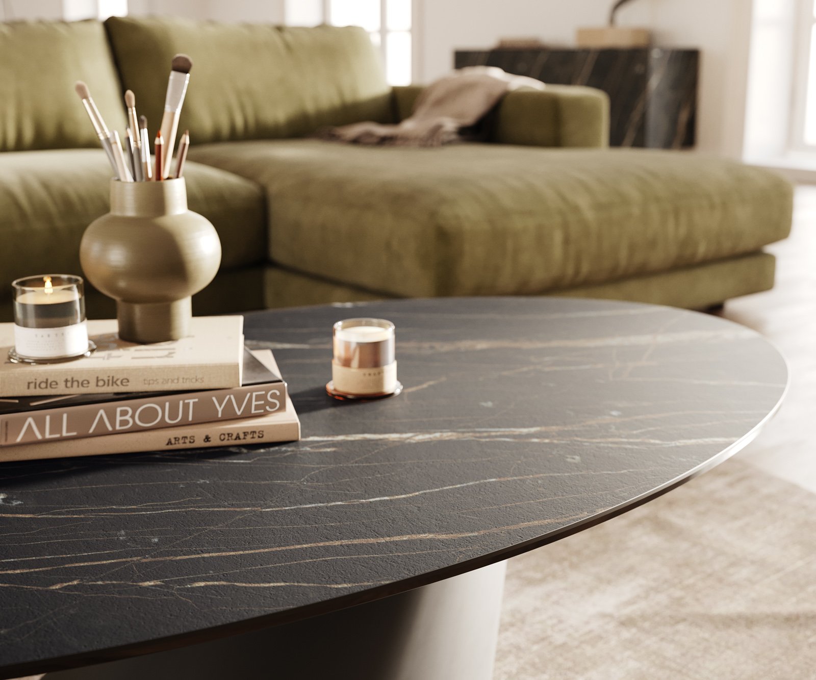 Konferenčný stolík Edge oválny 140x80 cm keramika Laminam® Noir Desir hnedá Conis kov čierna - Image 6