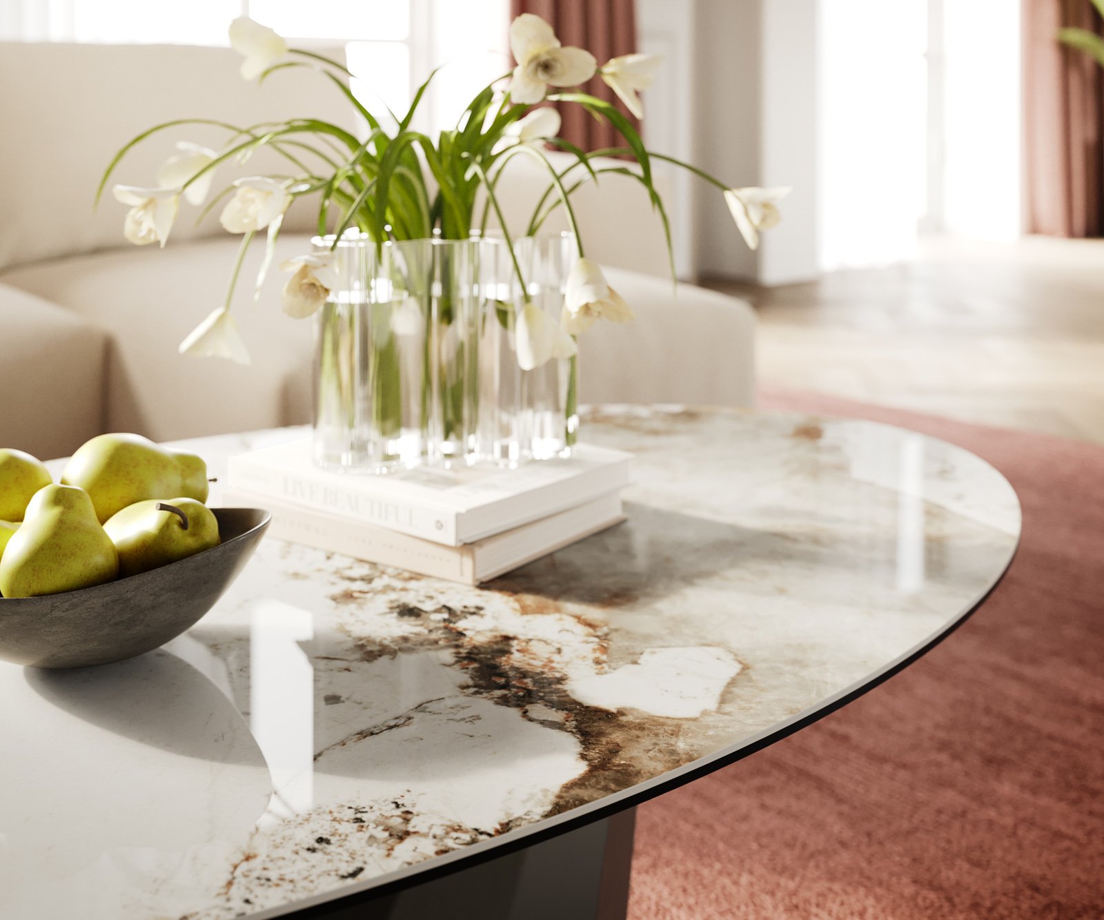 Konferenčný stolík Edge oválny 140x80 cm keramika Minas Melange Parabi kov efektfinish titánová - Image 6