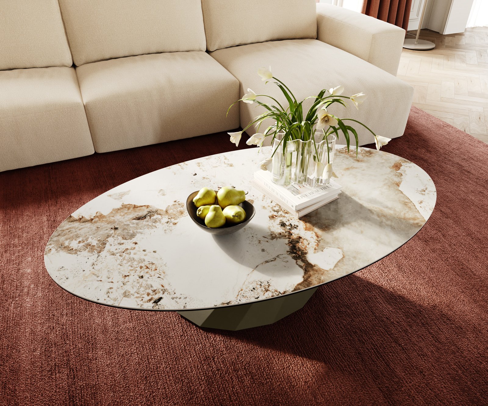 Konferenčný stolík Edge oválny 140x80 cm keramika Minas Melange Parabi kov efektfinish titánová - Image 4