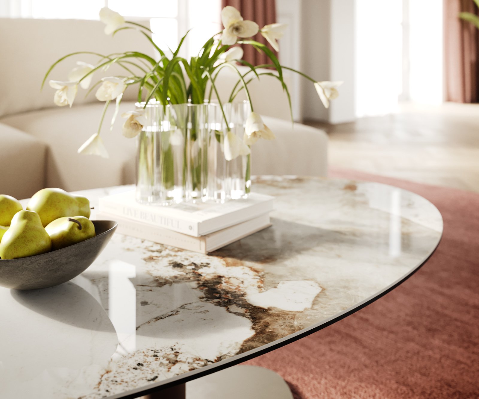 Konferenčný stolík Edge oválny 140x80 cm keramika Minas Melange Vibany kov titánová farba efekt - Image 6