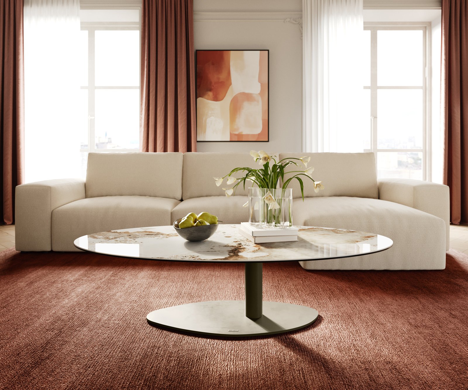 Konferenčný stolík Edge oválny 140x80 cm keramika Minas Melange Vibany kov titánová farba efekt - Image 2