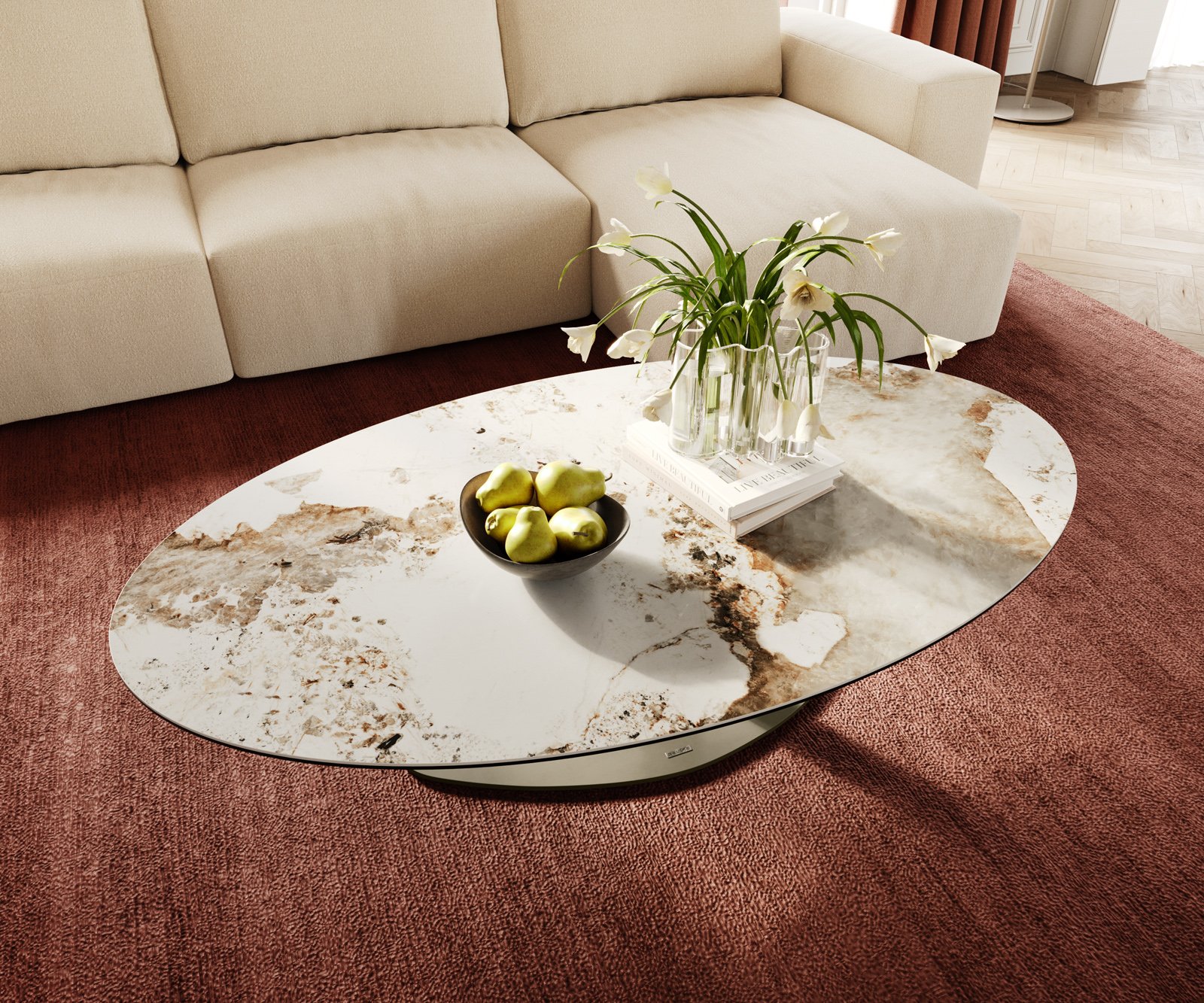 Konferenčný stolík Edge oválny 140x80 cm keramika Minas Melange Vibany kov titánová farba efekt - Image 4