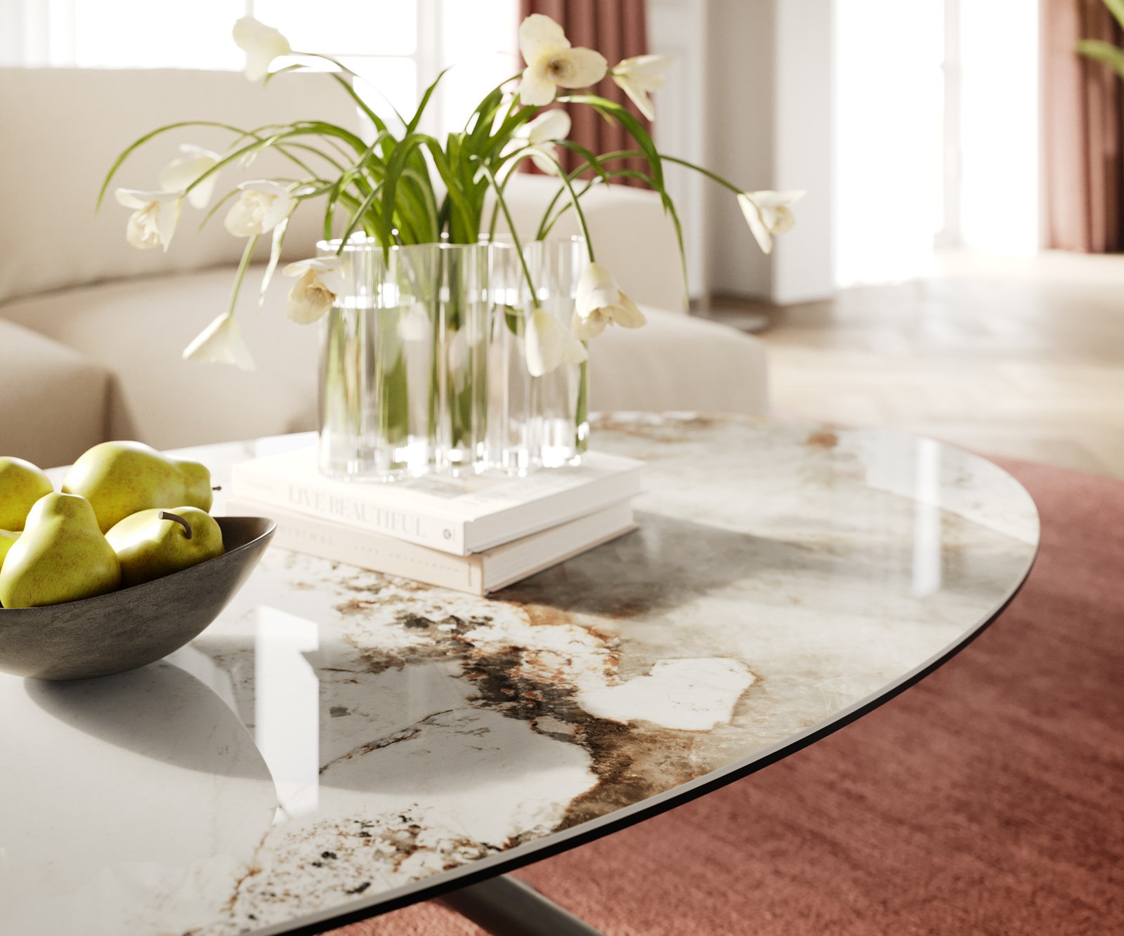 Konferenčný stolík Edge oválny 140x80 cm keramika Minas Melange Sarity kov efektový povrch titán - Image 6