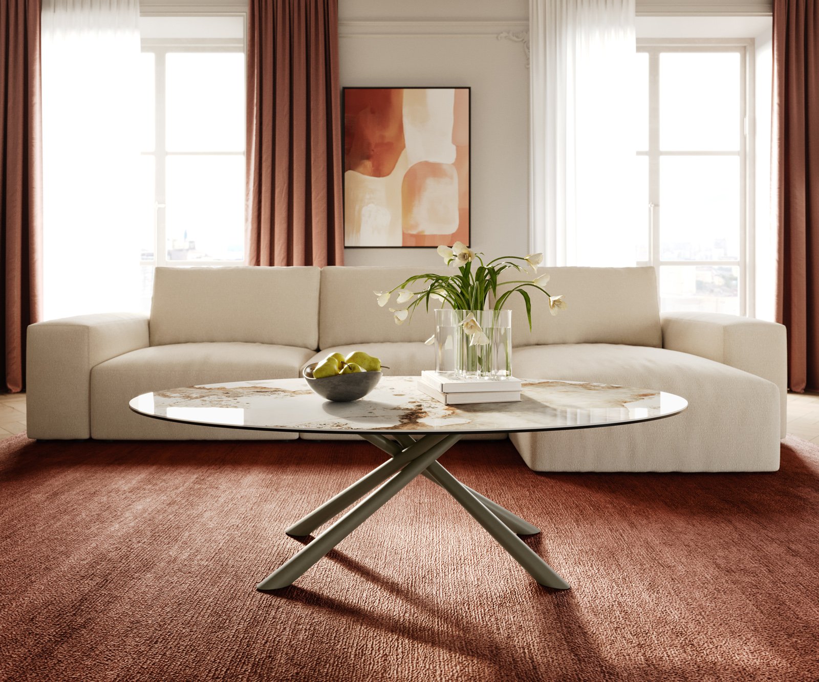 Konferenčný stolík Edge oválny 140x80 cm keramika Minas Melange Sarity kov efektový povrch titán - Image 2