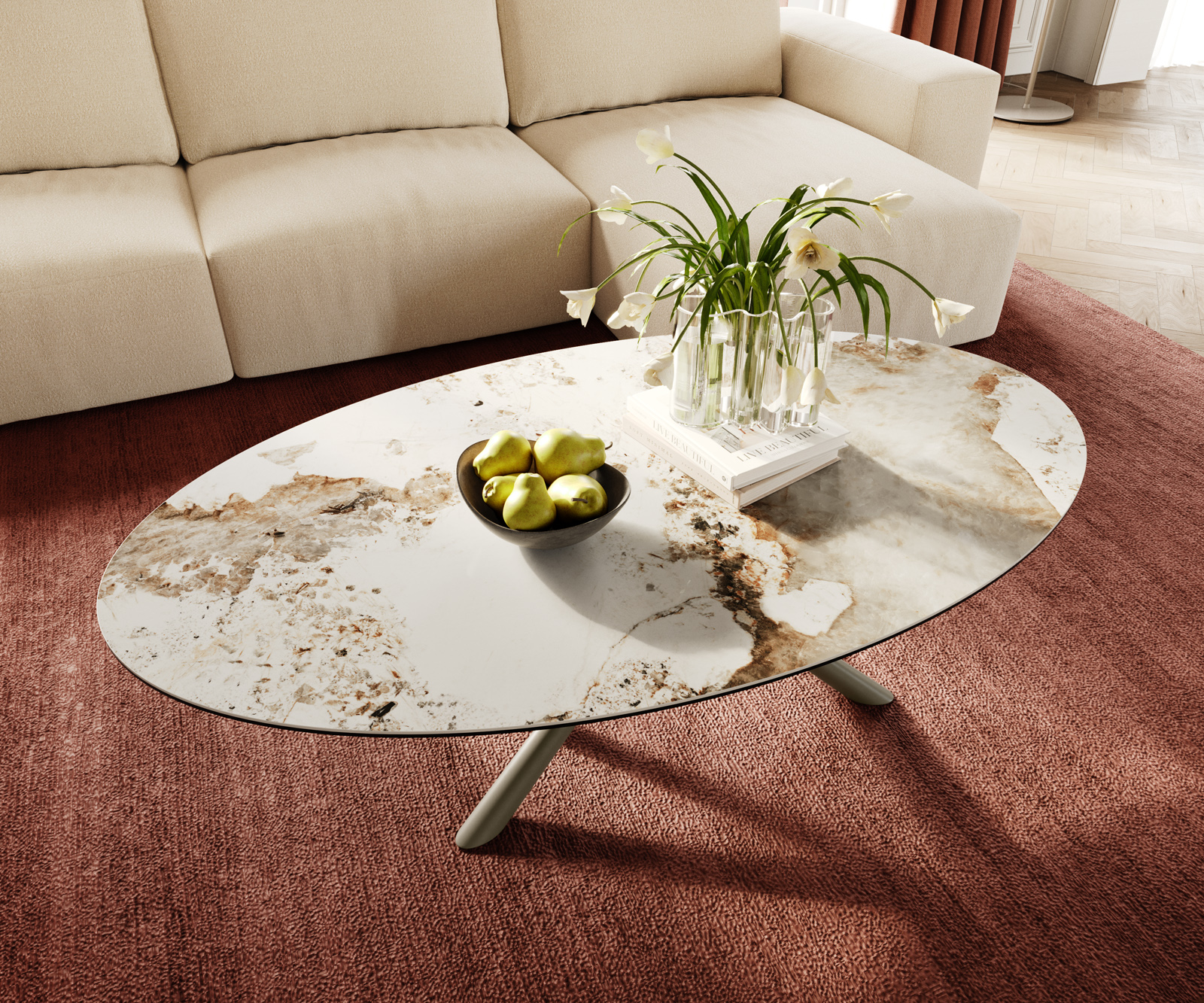 Konferenčný stolík Edge oválny 140x80 cm keramika Minas Melange Sarity kov efektový povrch titán - Image 4