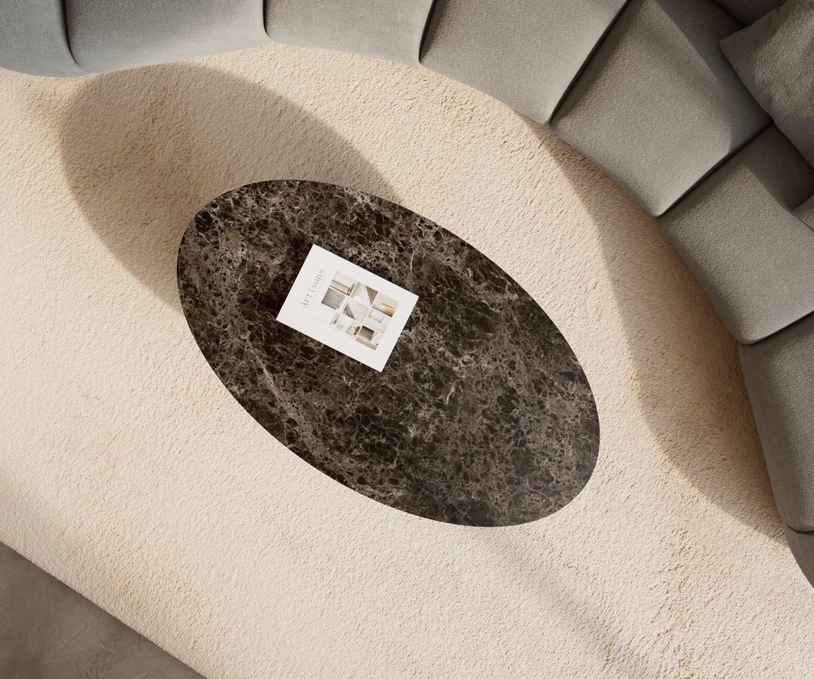 Konferenčný stolík Edge oválny 140x80 cm keramika Laminam® Emperador Extra Lucidato tmavohnedá Parabi nerezová oceľ kefovaná - Image 4