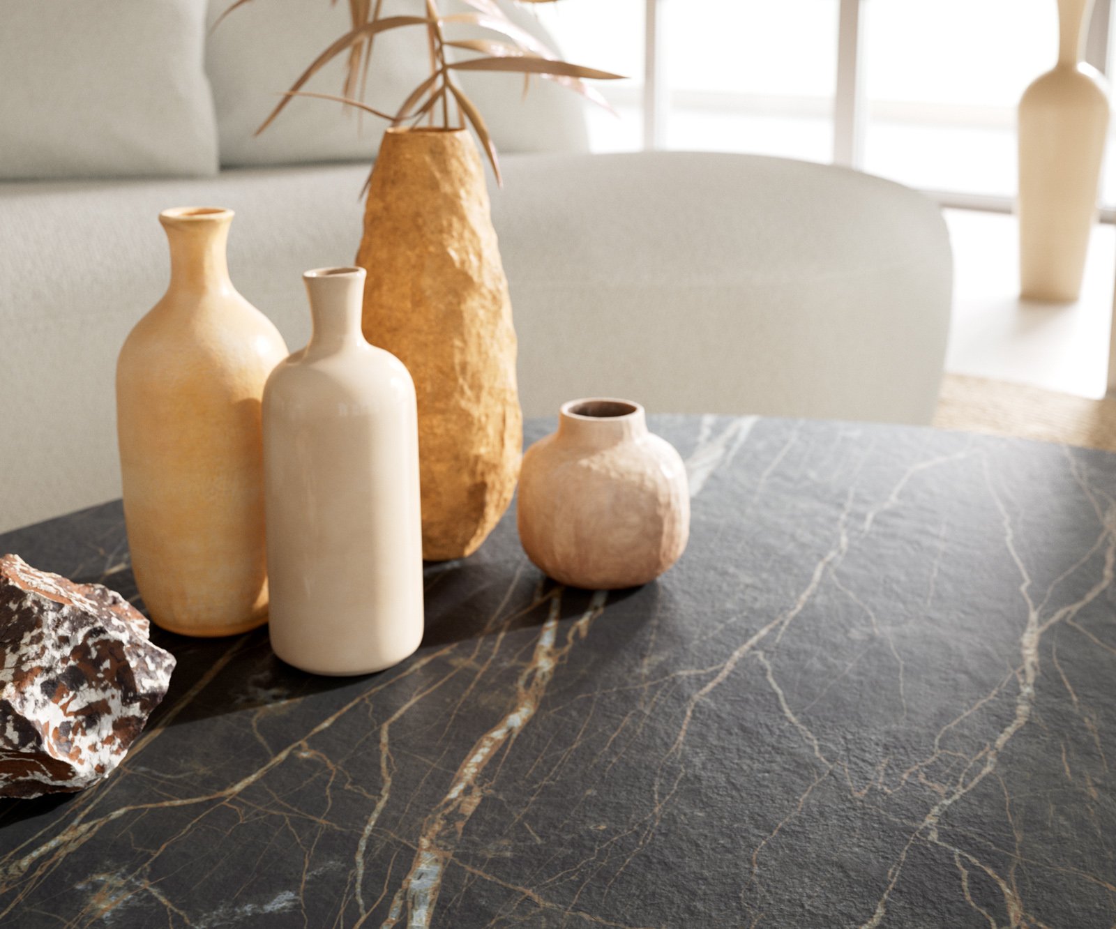 Konferenčný stolík Edge oválny 140x75 cm keramika Laminam® Noir Desir hnedá Parabi nerezová oceľ kefovaná - Image 7